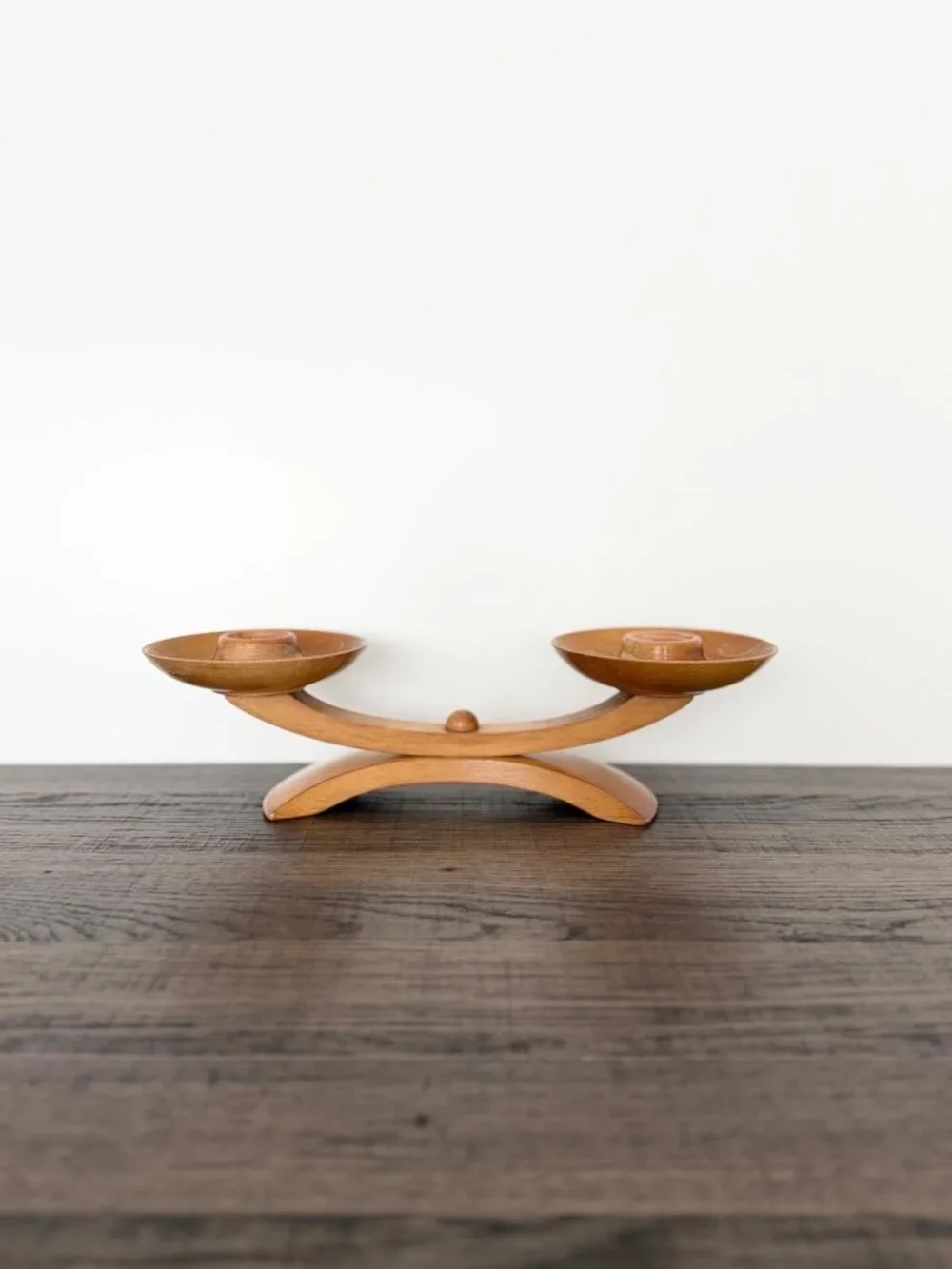 Vintage MCM‎ Wood Double Candle Holder Rotating Base Scandinavian Danish Modern